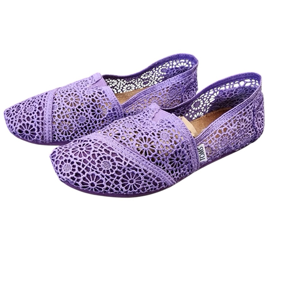 TOMS Women's Lilac Lavender Crochet Lace Loafer Slip On Shoes Sz 7.5 Ladies
